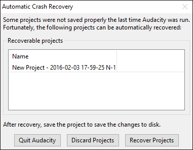 how to recover Audacity files