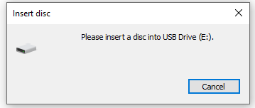 please insert a disk into USB drive error