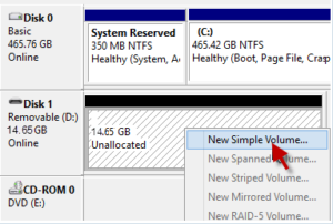thumb drive unallocated space