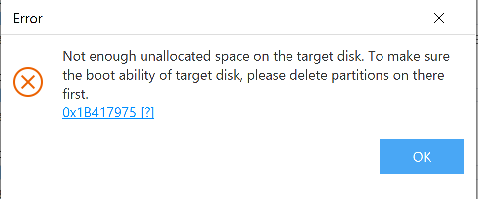 Not Enough Unallocated Space on the Target Disk