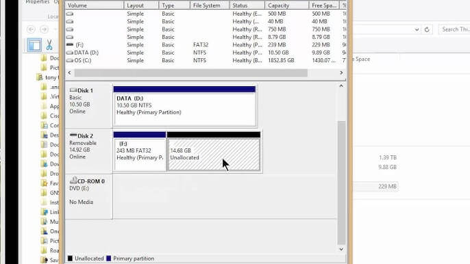 unallocated space usb drive