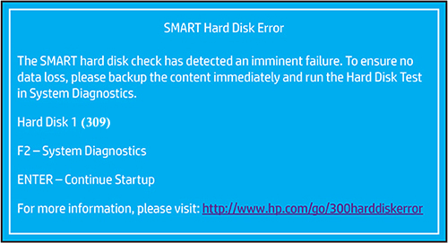 SMART hard disk error 309 HP